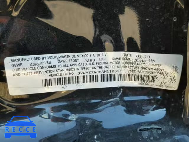 2010 VOLKSWAGEN JETTA LIMI 3VWAZ7AJ8AM110591 image 9