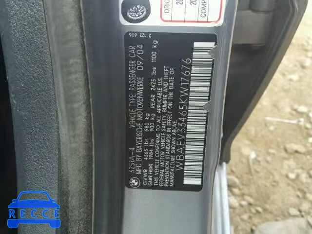 2005 BMW 325I WBAEV33465KW17676 image 9