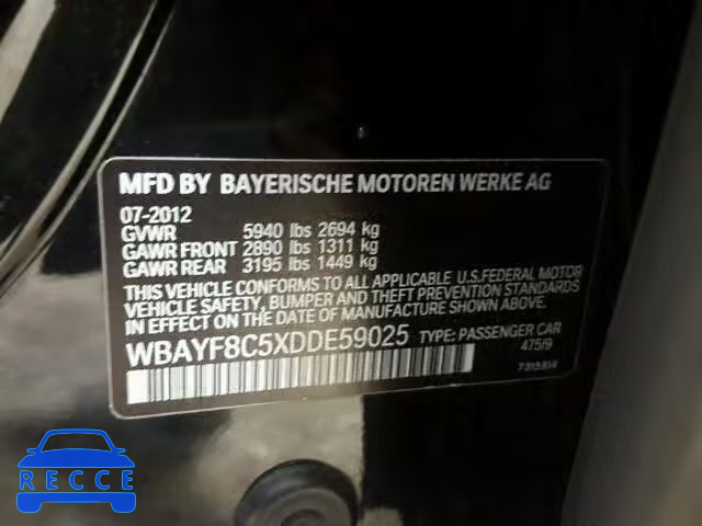 2013 BMW 750LI XDRI WBAYF8C5XDDE59025 зображення 9