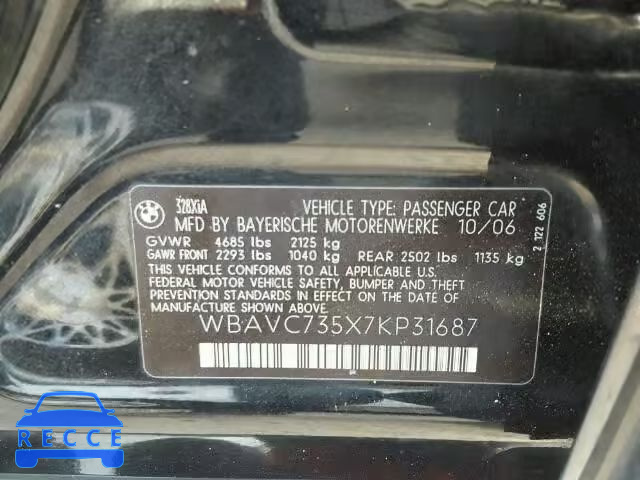 2007 BMW 328XI SULE WBAVC735X7KP31687 зображення 9