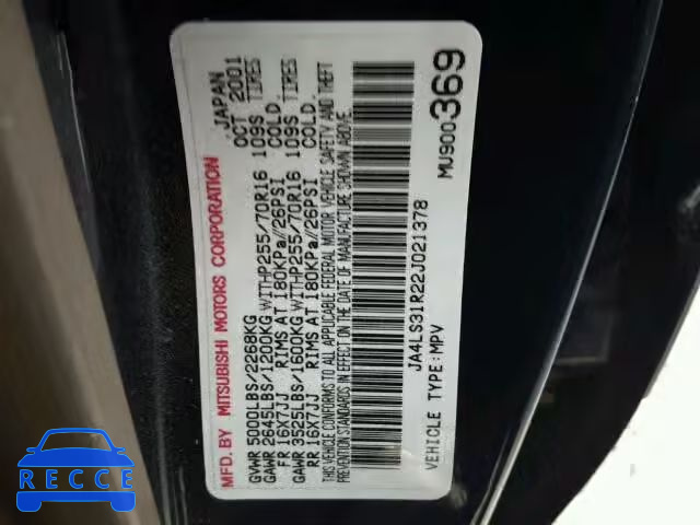 2002 MITSUBISHI MONTERO SP JA4LS31R22J021378 image 9