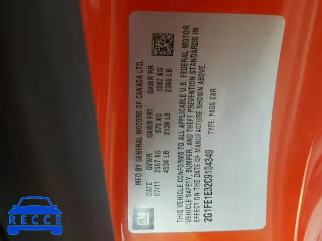 2012 CHEVROLET CAMARO LS 2G1FE1E32C9104349 image 9