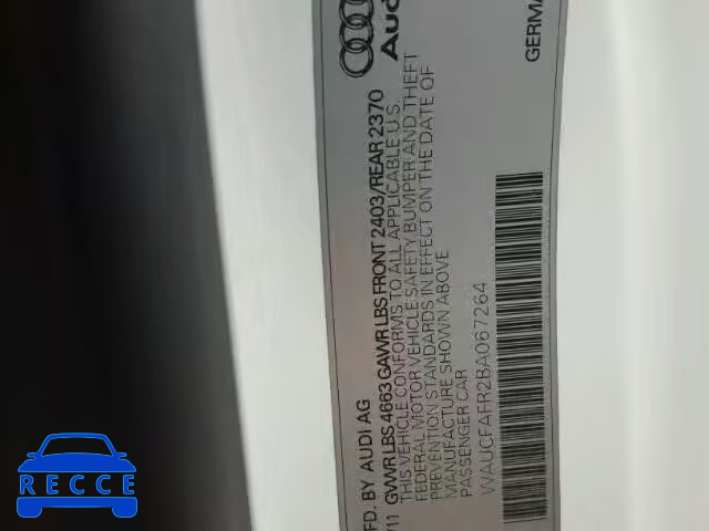 2011 AUDI A5 QUATTRO WAUCFAFR2BA067264 image 9