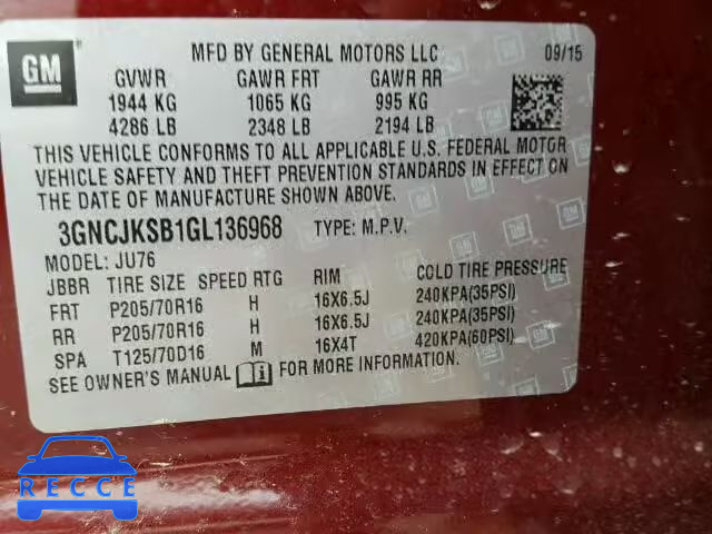 2016 CHEVROLET TRAX LS 3GNCJKSB1GL136968 image 9