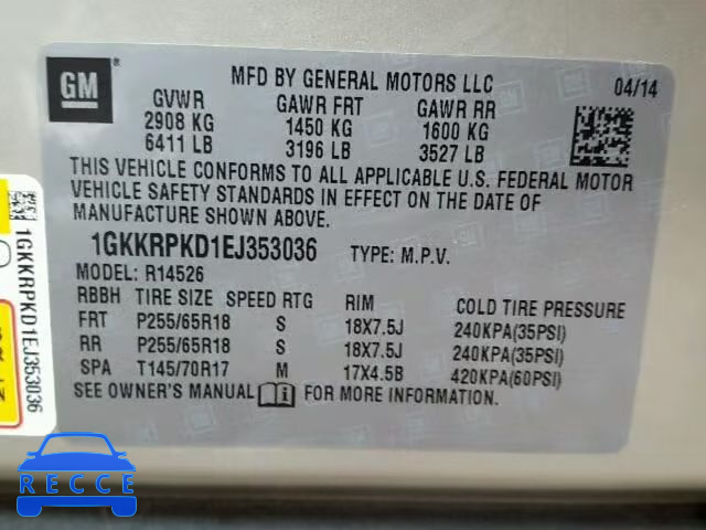 2014 GMC ACADIA SLE 1GKKRPKD1EJ353036 image 9