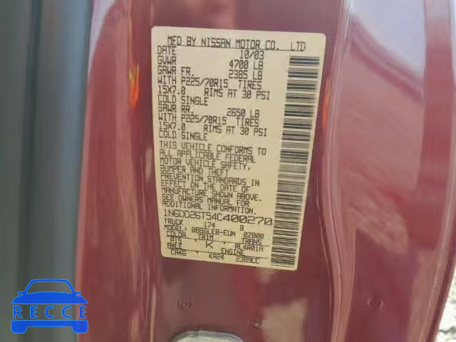 2004 NISSAN FRONTIER X 1N6DD26T54C400270 image 9