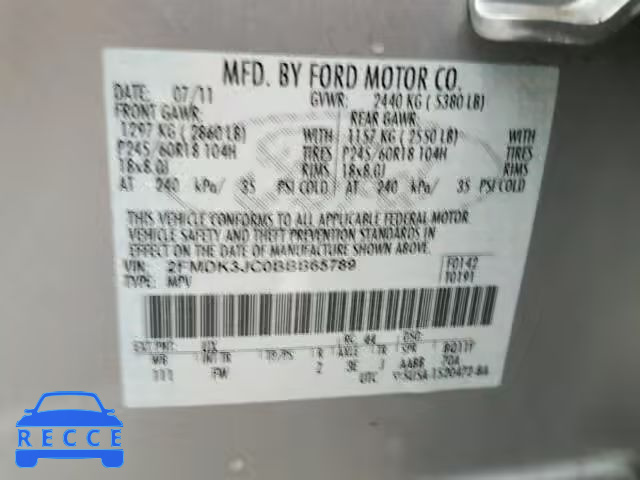 2011 FORD EDGE SEL 2FMDK3JC0BBB65789 image 9