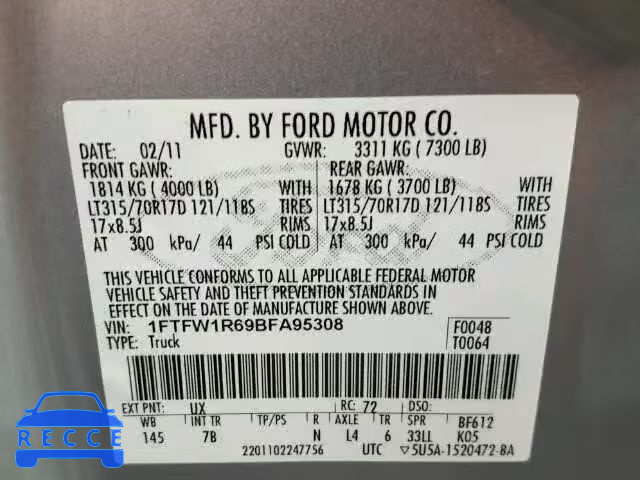 2011 FORD F150 SVT R 1FTFW1R69BFA95308 Bild 9