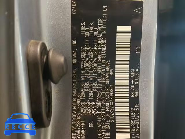 2007 TOYOTA SIENNA XLE 5TDZK22CX7S093864 image 9