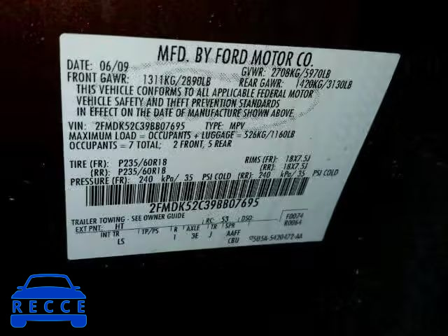 2009 FORD FLEX SEL 2FMDK52C39BB07695 image 9