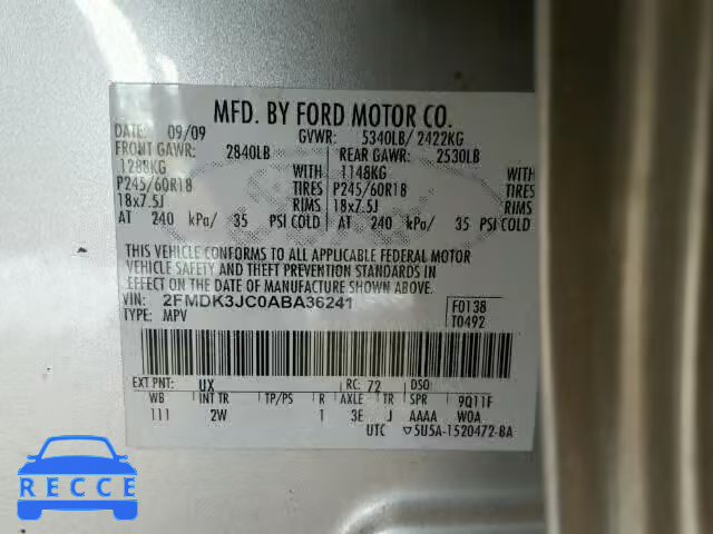 2010 FORD EDGE SEL 2FMDK3JC0ABA36241 image 9