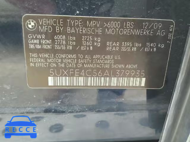 2010 BMW X5 XDRIVE3 5UXFE4C56AL379935 Bild 9