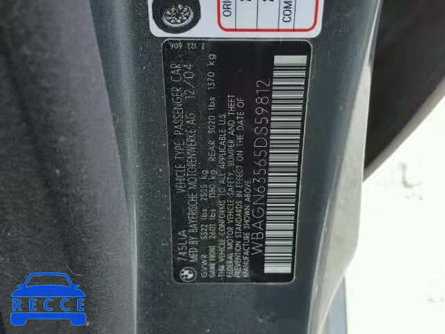 2005 BMW 745LI WBAGN63565DS59812 image 9