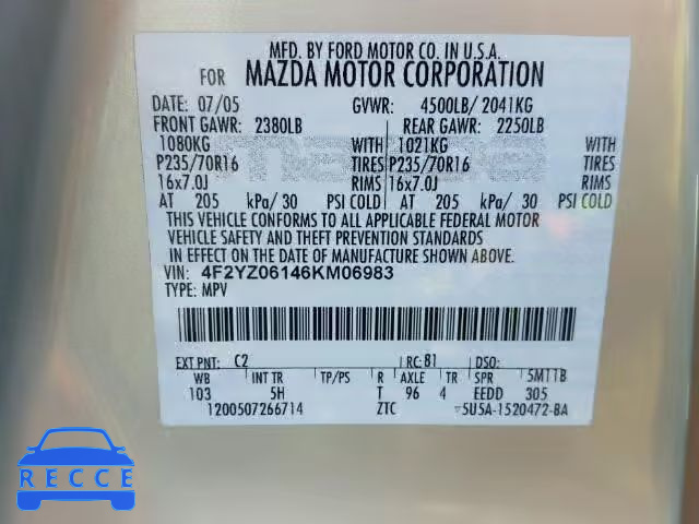 2006 MAZDA TRIBUTE S 4F2YZ06146KM06983 image 9