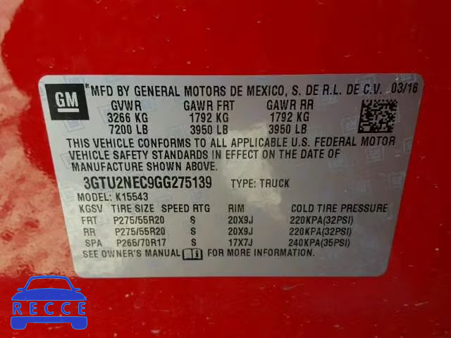 2016 GMC SIERRA K15 3GTU2NEC9GG275139 image 9
