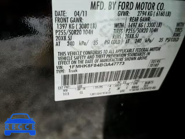 2011 FORD EXPLORER L 1FMHK8F84BGA47773 image 9