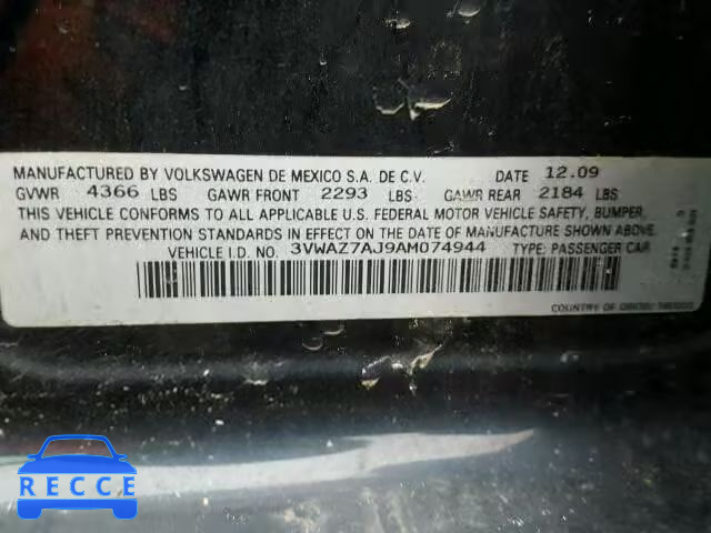 2010 VOLKSWAGEN JETTA LIMI 3VWAZ7AJ9AM074944 image 9