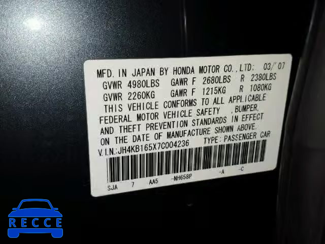 2007 ACURA RL JH4KB165X7C004236 image 9