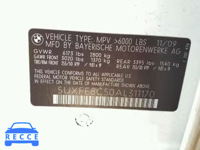 2010 BMW X5 XDRIVE4 5UXFE8C50AL311170 image 9