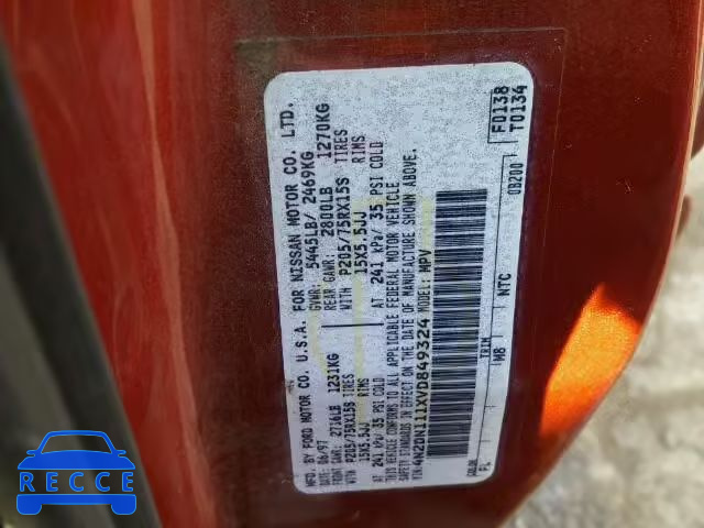 1997 NISSAN QUEST XE/G 4N2DN111XVD849324 Bild 9