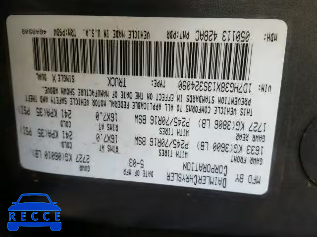 2003 DODGE DAKOTA QUA 1D7HG38X13S324090 image 9