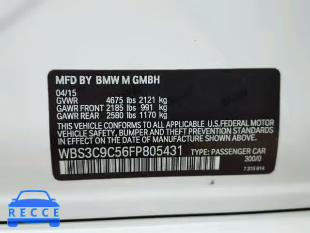 2015 BMW M3 WBS3C9C56FP805431 image 9