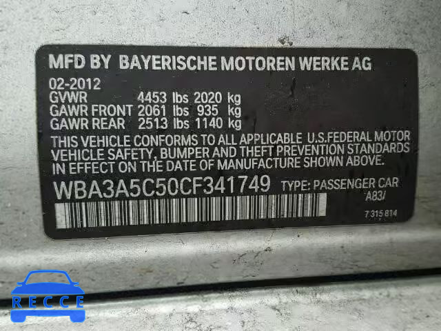 2012 BMW 328I WBA3A5C50CF341749 зображення 9