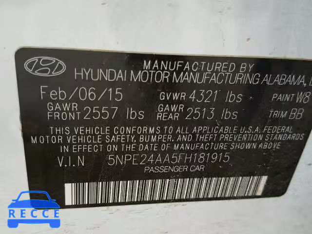 2015 HYUNDAI SONATA ECO 5NPE24AA5FH181915 зображення 9