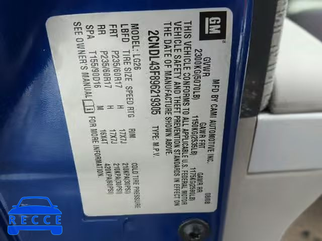2009 CHEVROLET EQUINOX LT 2CNDL43F896219305 image 9