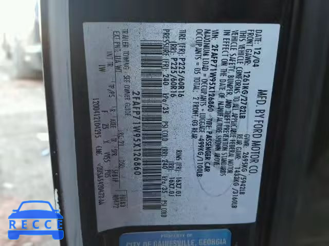 2005 FORD CROWN VIC 2FAFP71W95X126860 image 9