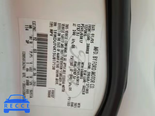 2005 FORD EXPLORER E 1FMDU74K15UB17138 image 9