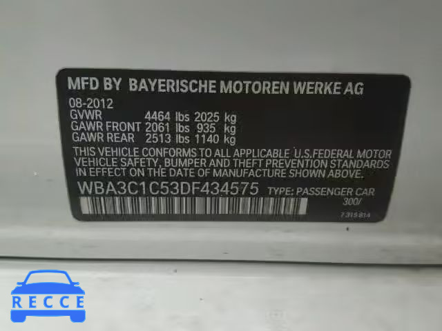 2013 BMW 328I SULEV WBA3C1C53DF434575 зображення 9