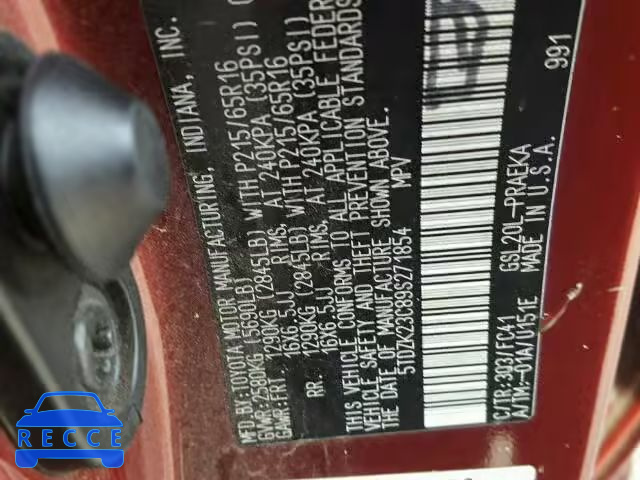 2009 TOYOTA SIENNA CE/ 5TDZK23C89S271854 Bild 9
