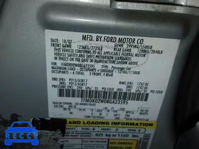 2008 FORD TAURUS X S 1FMDK02W08GA23595 image 9