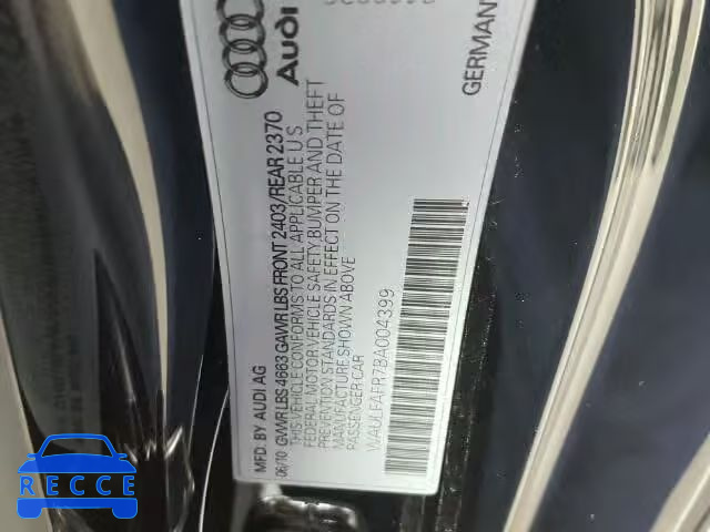 2011 AUDI A5 QUATTRO WAULFAFR7BA004399 image 9