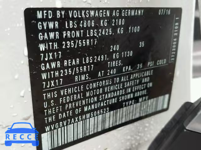 2017 VOLKSWAGEN TIGUAN WOL WVGRV7AX5HW506523 Bild 9