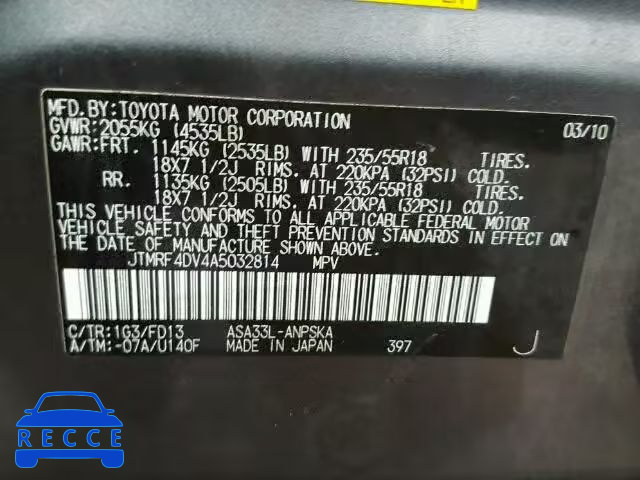 2010 TOYOTA RAV4 SPORT JTMRF4DV4A5032814 image 9