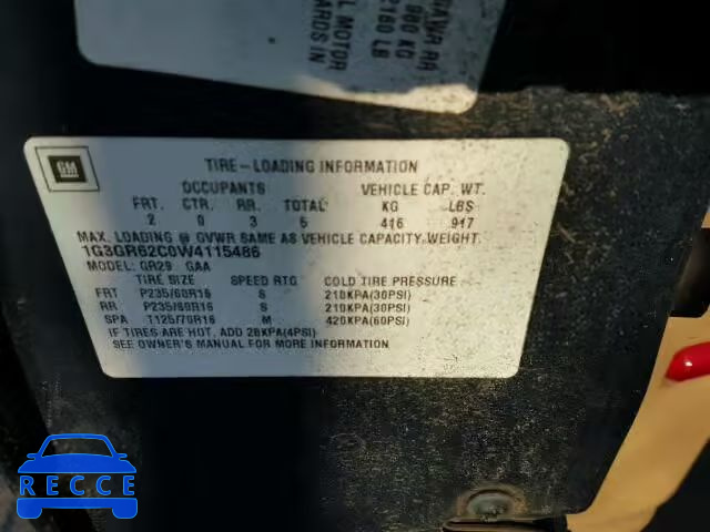 1998 OLDSMOBILE AURORA 1G3GR62C0W4115486 image 9