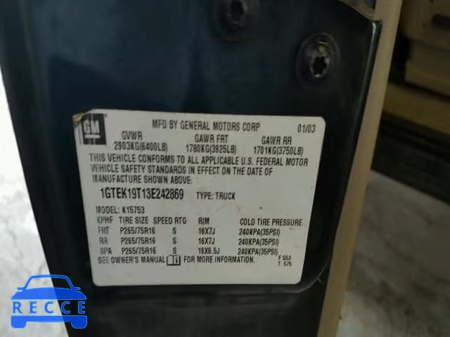 2003 GMC SIERRA K15 1GTEK19T13E242869 image 9