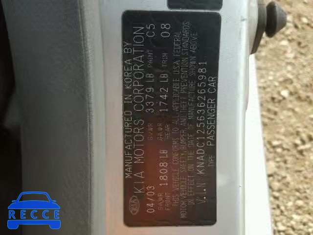 2003 KIA RIO KNADC125636265981 Bild 9