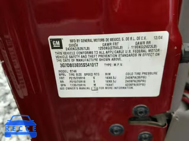 2005 PONTIAC AZTEK 3G7DB03E05S541017 image 9