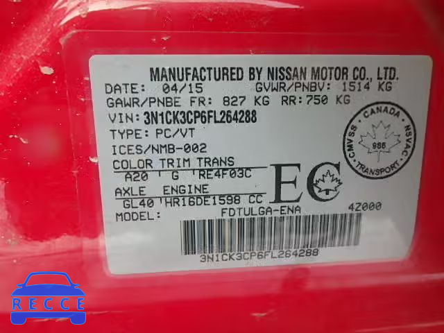 2015 NISSAN MICRA 3N1CK3CP6FL264288 image 9