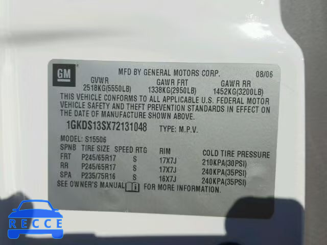 2007 GMC ENVOY 1GKDS13SX72131048 image 9