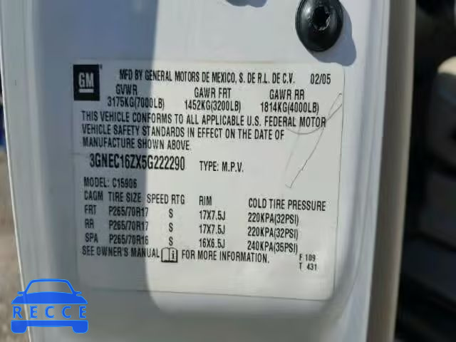 2005 CHEVROLET C1500 SUBU 3GNEC16ZX5G222290 image 9