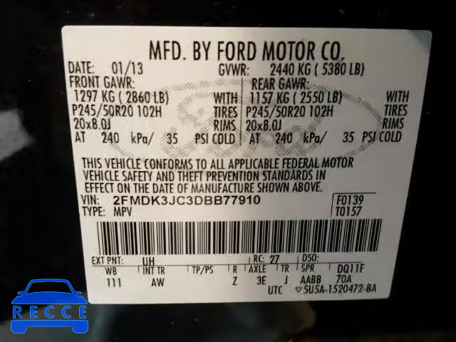 2013 FORD EDGE SEL 2FMDK3JC3DBB77910 image 9