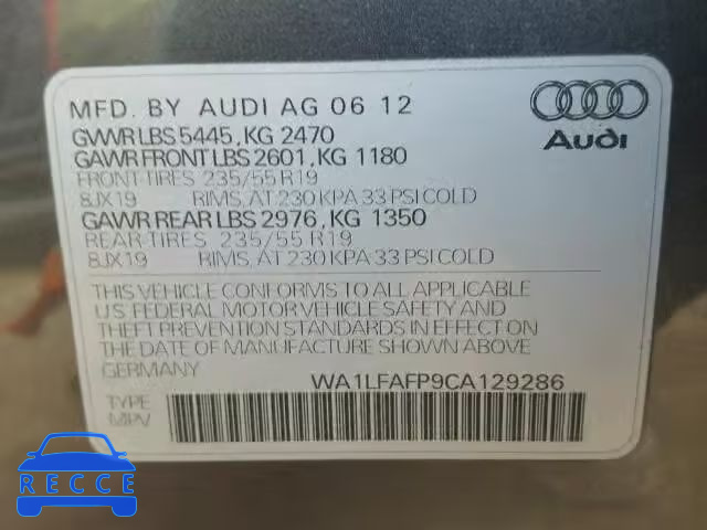 2012 AUDI Q5 PREMIUM WA1LFAFP9CA129286 image 9