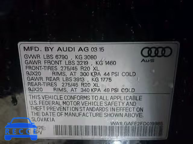 2015 AUDI Q7 PREMIUM WA1LGAFE2FD019985 image 9