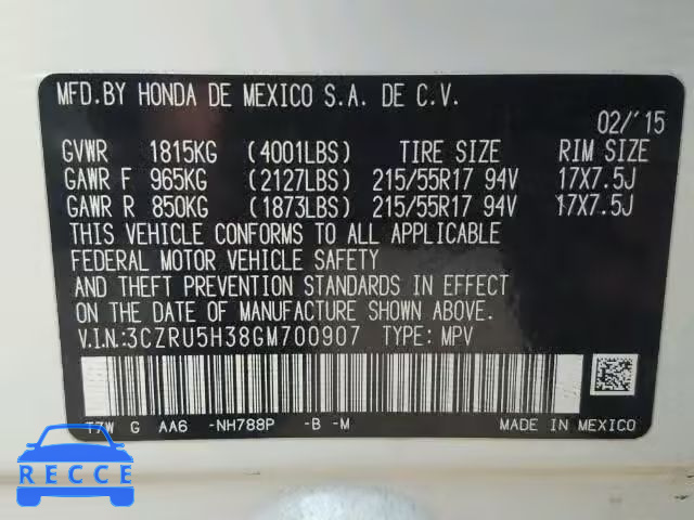 2016 HONDA HR-V LX 3CZRU5H38GM700907 image 9