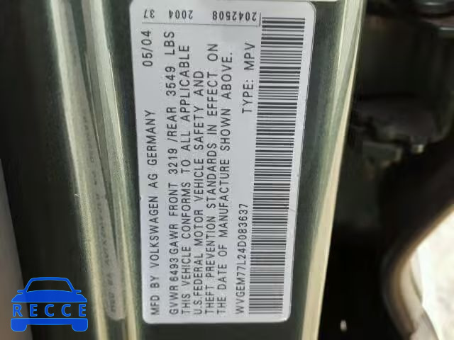 2004 VOLKSWAGEN TOUAREG 4. WVGEM77L24D083637 image 9