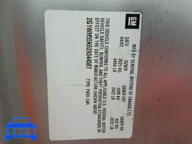 2002 CHEVROLET IMPALA LS 2G1WH55K629344587 image 9